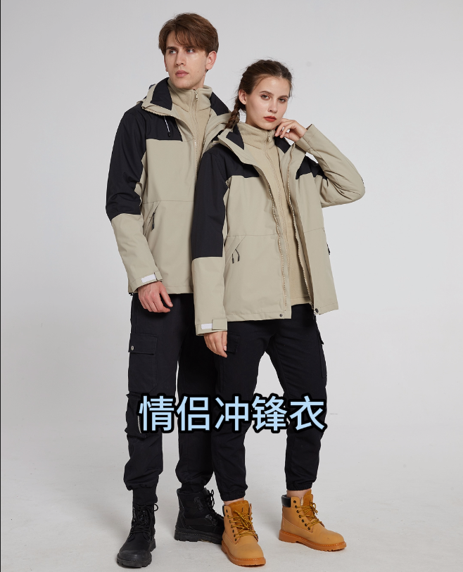 外衣：150D高彈春亞紡-100%聚酯纖維內膽：300克雙麵搖粒絨-100%聚酯纖維防水5000/透氣2000/防風/保暖/三合一男女同款衝鋒衣登山服，奧特萊斯定製款防寒保暖情侶套裝衝鋒衣。